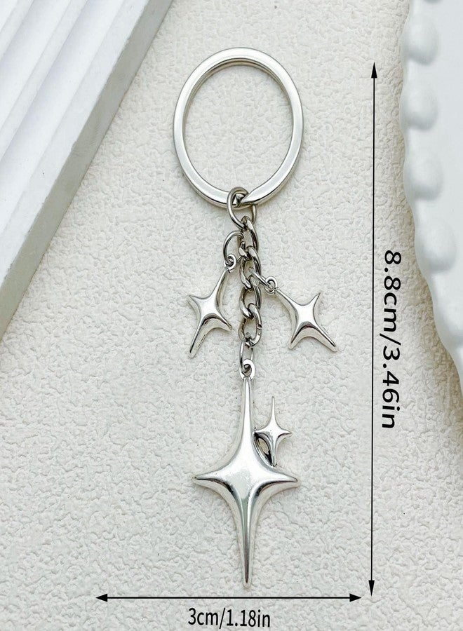 Luhaomisky 1Pc Silver Cute Star Moon Keychain Aesthetic Accessories Stainless Steel Key Ring Purse Handbag Backpack Bag Charms Car Holder Convenient to Carry Decoration Small in Size,Keyrings and Charms - Image 2